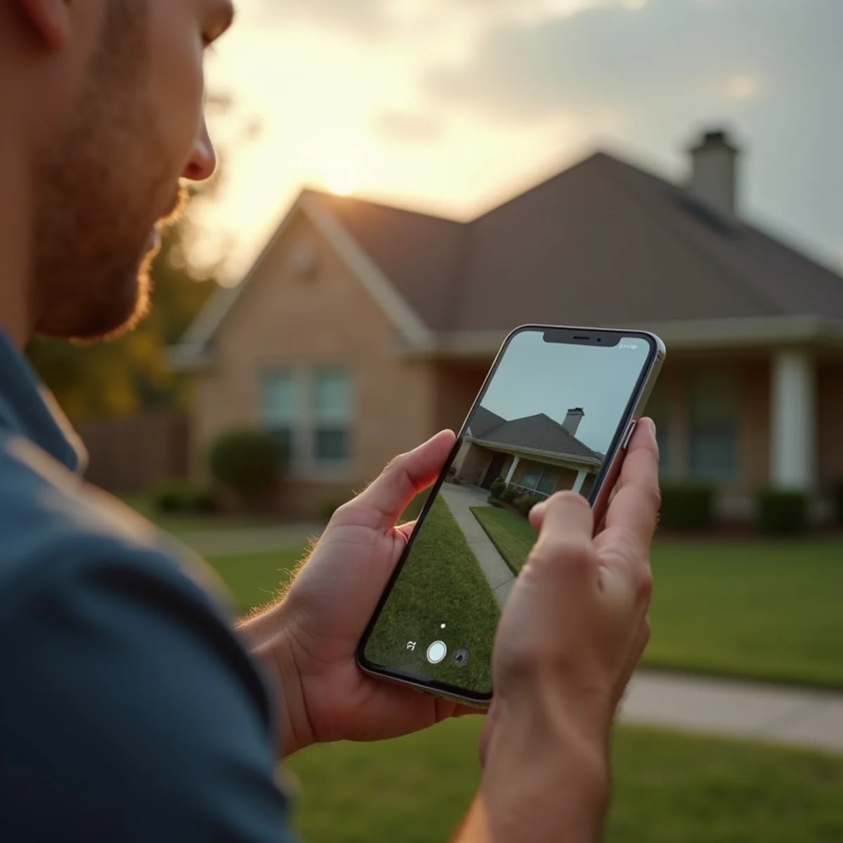 Homeowner documenting roof damage with phone after a Texas hailstorm