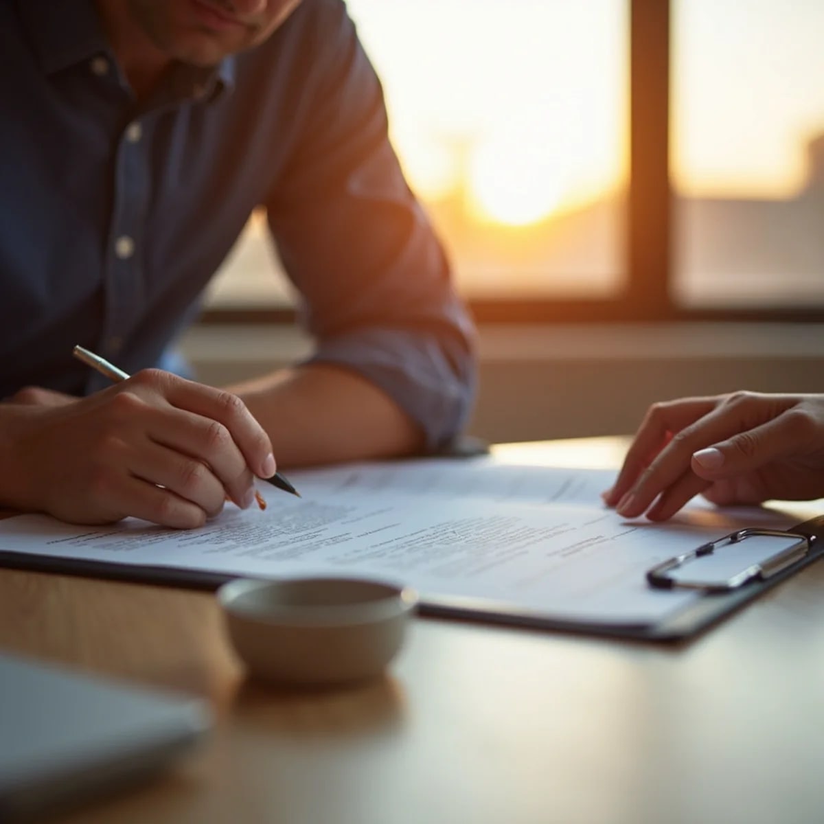 Homeowner reviewing a roofing contract with a professional estimator