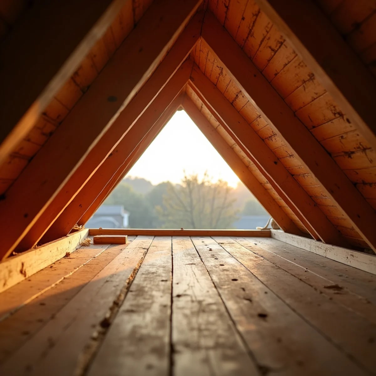 Attic interior showing ridge ventilation and insulation in a Texas home