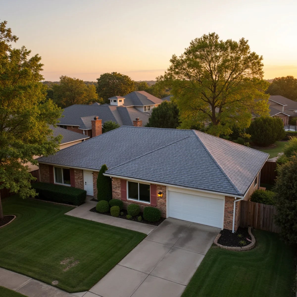 Established neighborhood with mature trees and rooftops in Arlington Texas