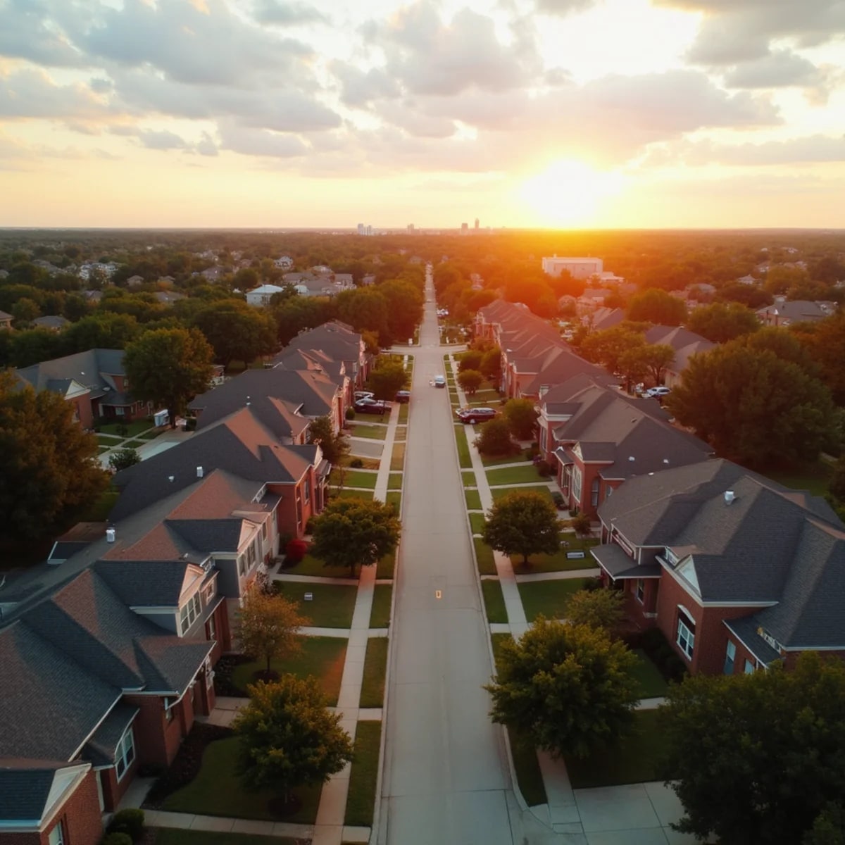 Established 1980s brick homes with shingle roofs in Carrollton Texas