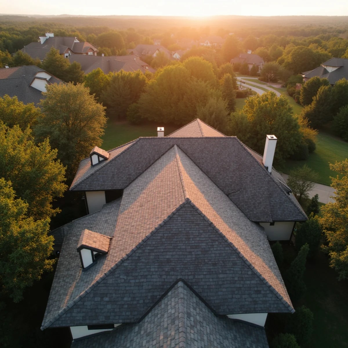 Hilltop homes with mature trees near Cedar Hill State Park in Cedar Hill, Texas