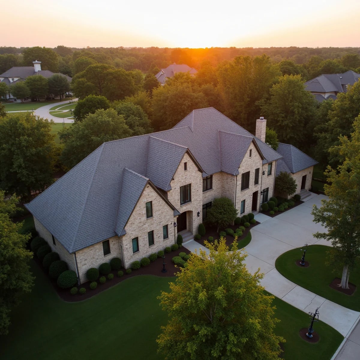 Large custom homes on wooded acre lots with premium roofs in Colleyville Texas