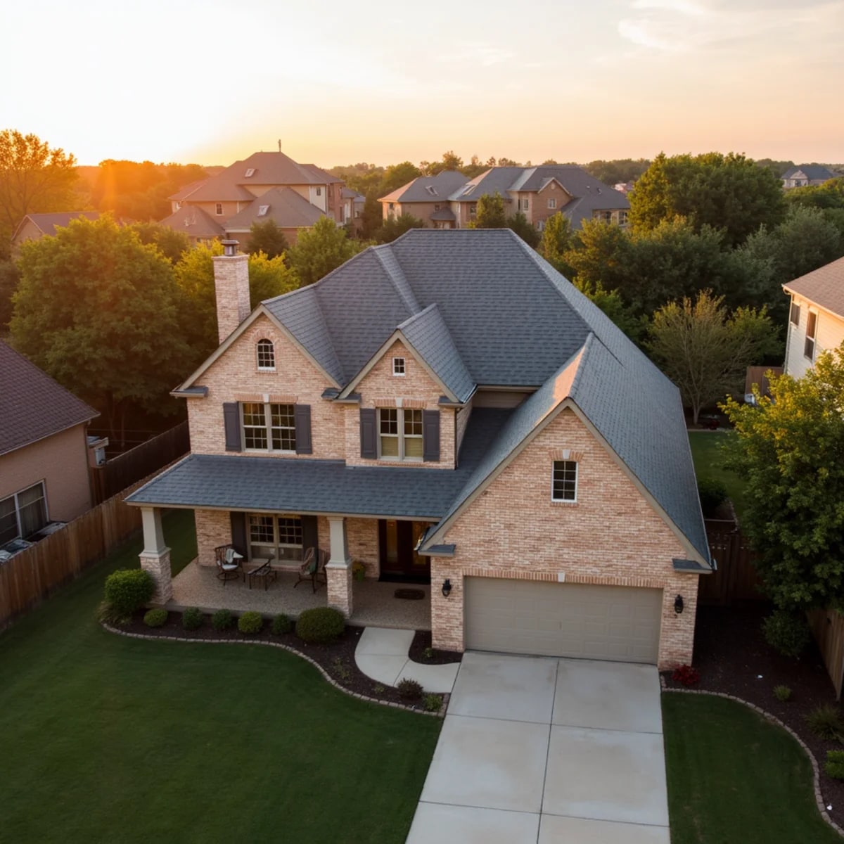 Historic square homes and student rentals with shingle roofs in Denton Texas