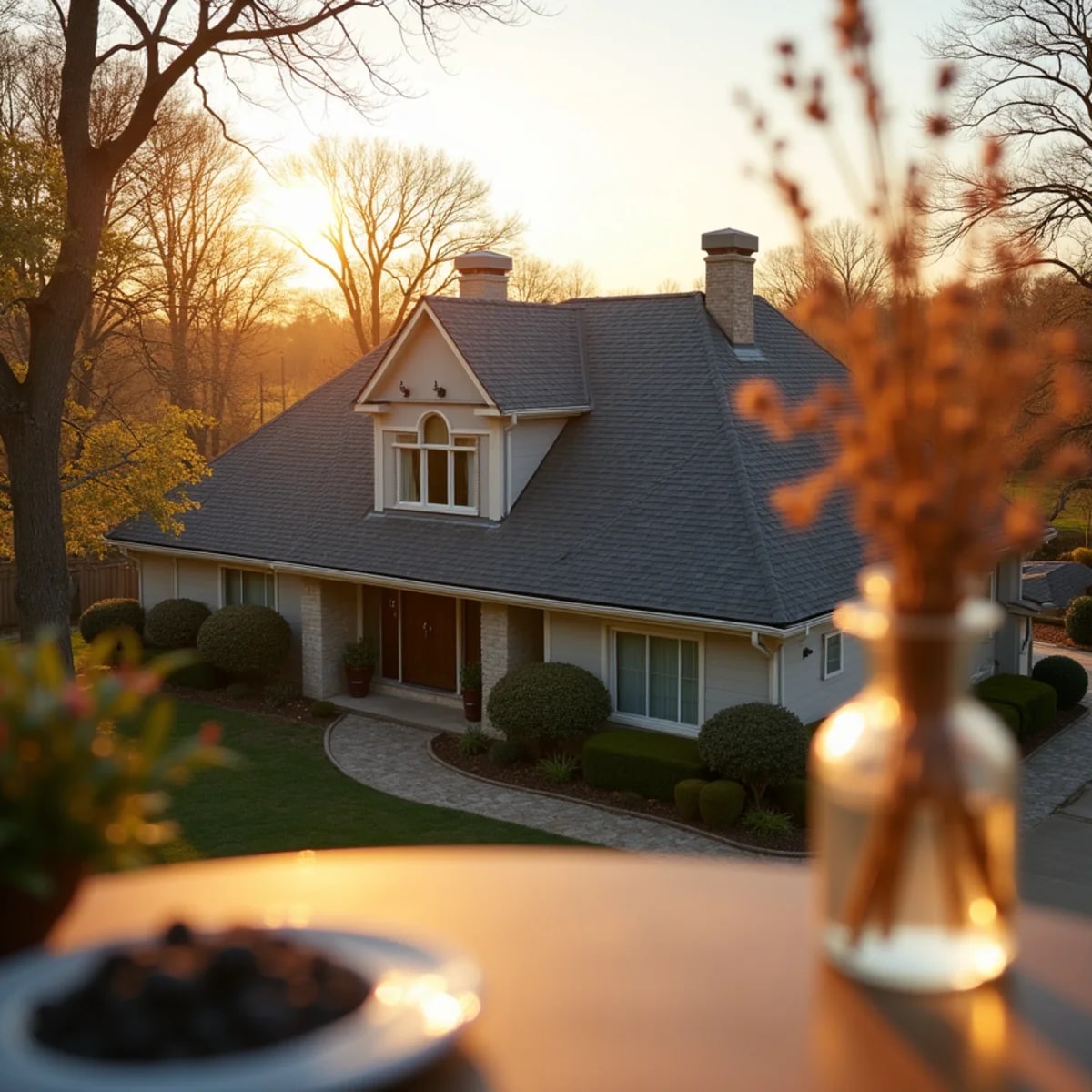 Large two-story homes on wooded lots with premium shingle roofs in Flower Mound Texas