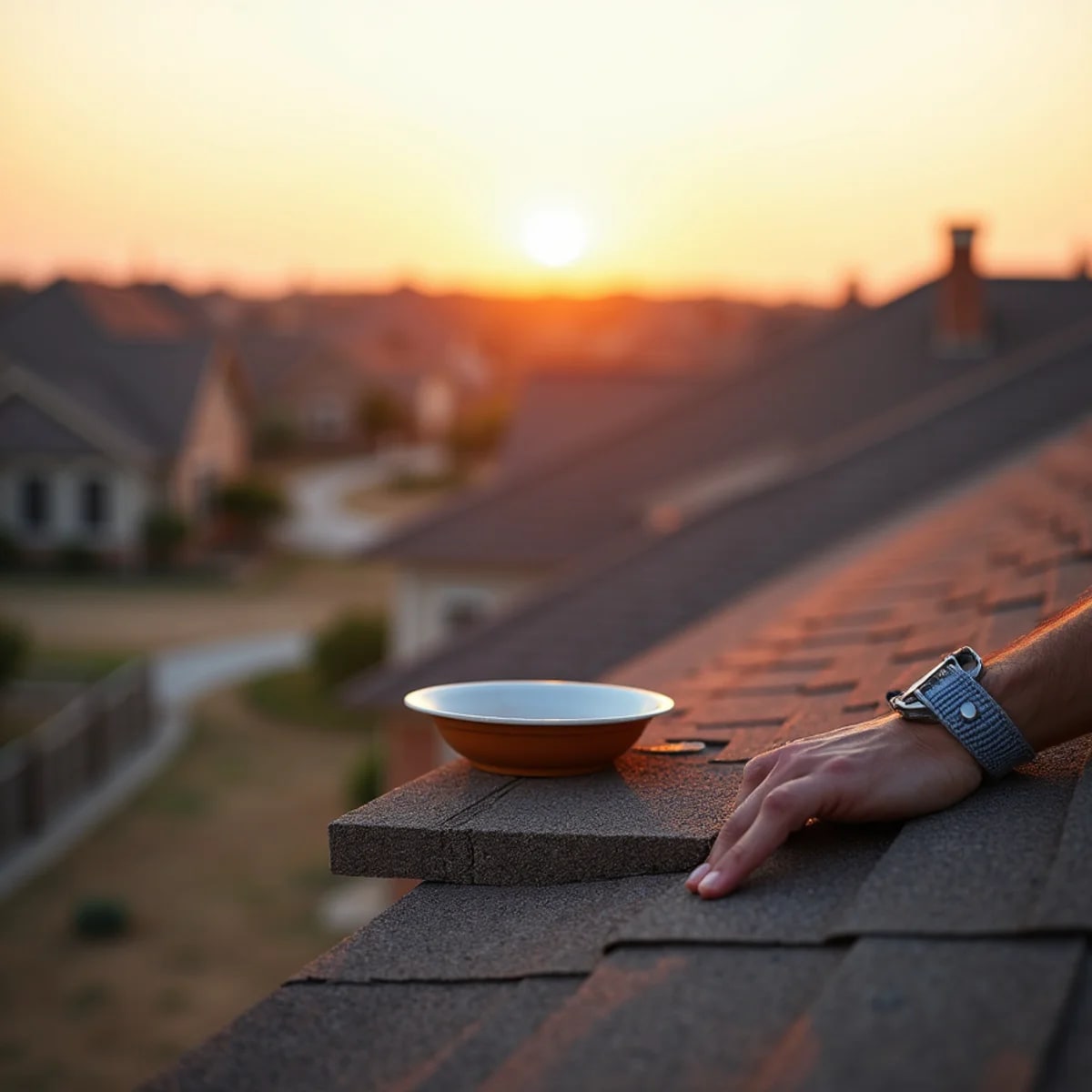 New-construction homes with fresh shingle roofs on open land in Haslet Texas