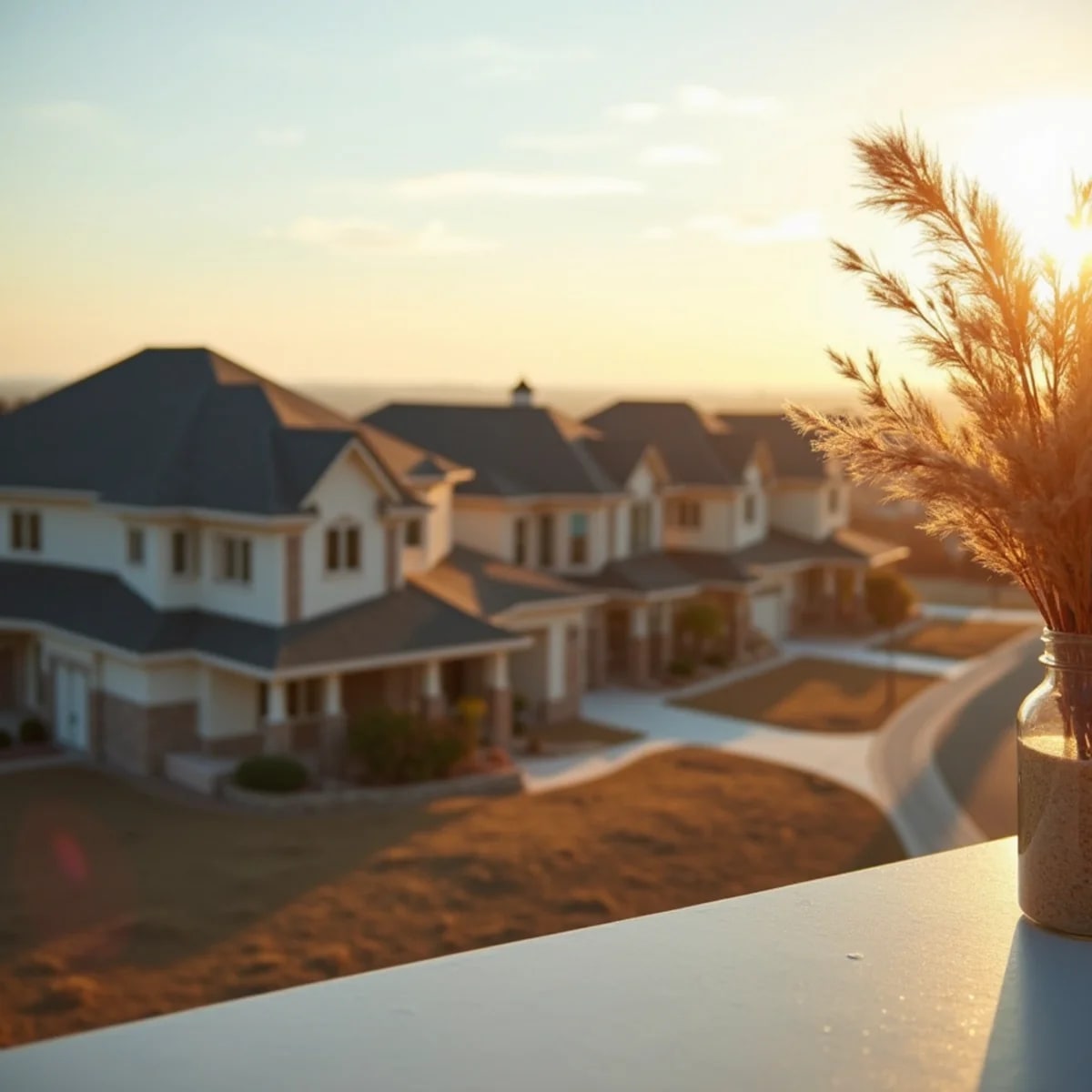 New suburban subdivision homes with shingle roofs in Midlothian, Texas