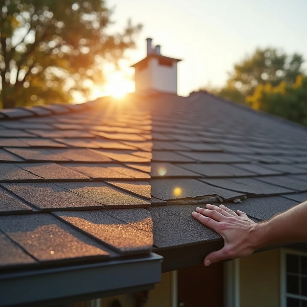 Before and after roof replacement on a Texas home