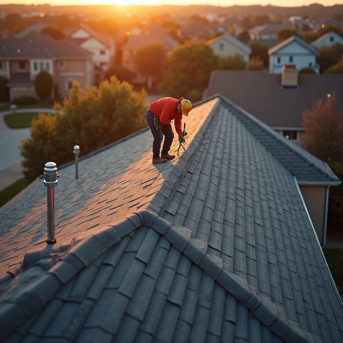 Drone view of a completed roof inspection in Fort Worth