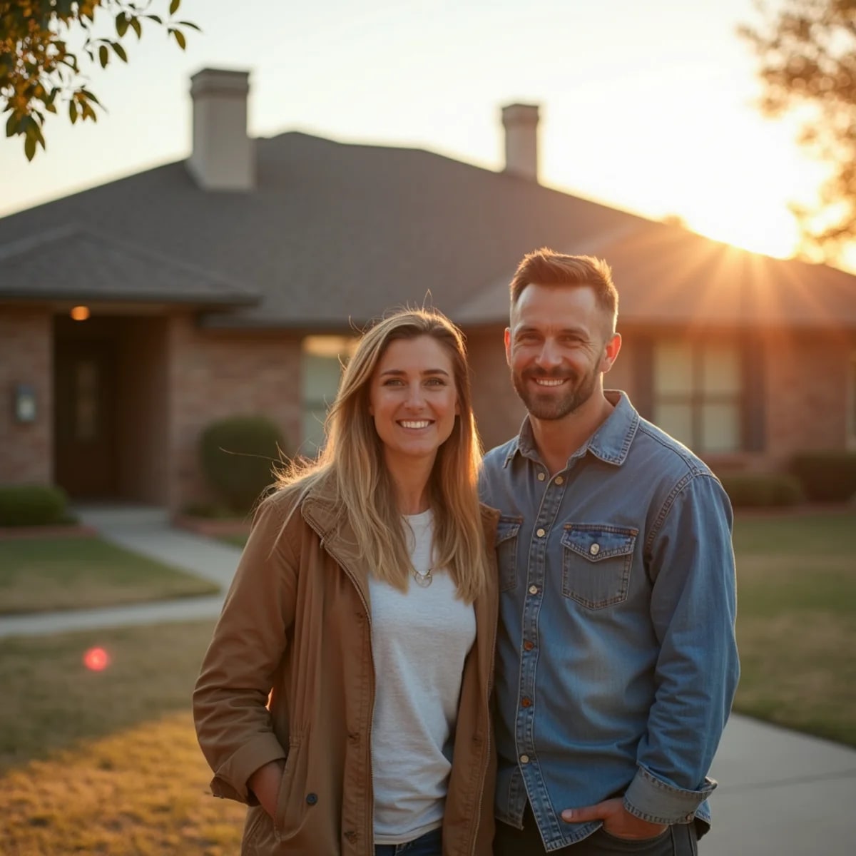 Fort Worth family in front of their home with a new roof