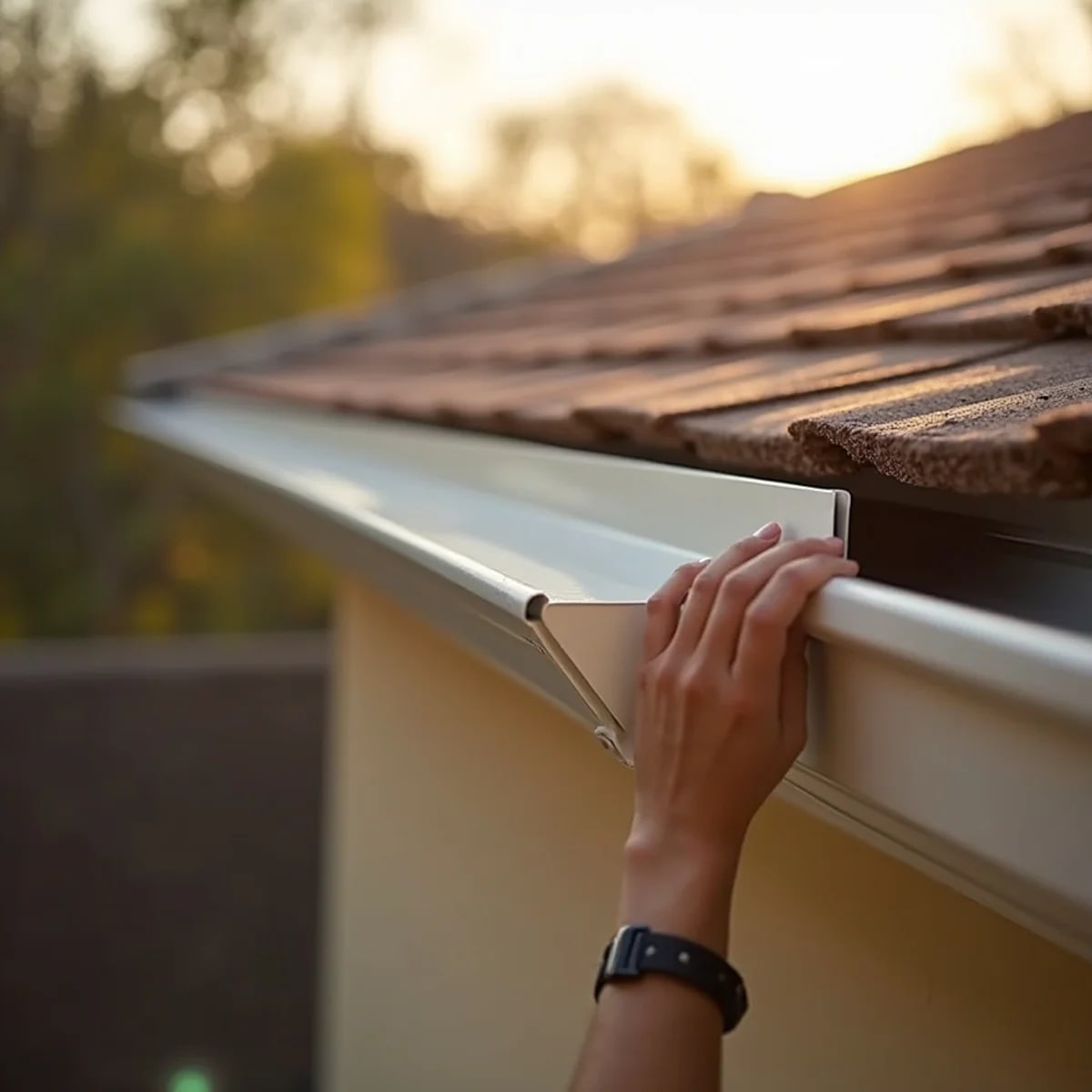 Seamless aluminum gutter installation on a Texas home roofline